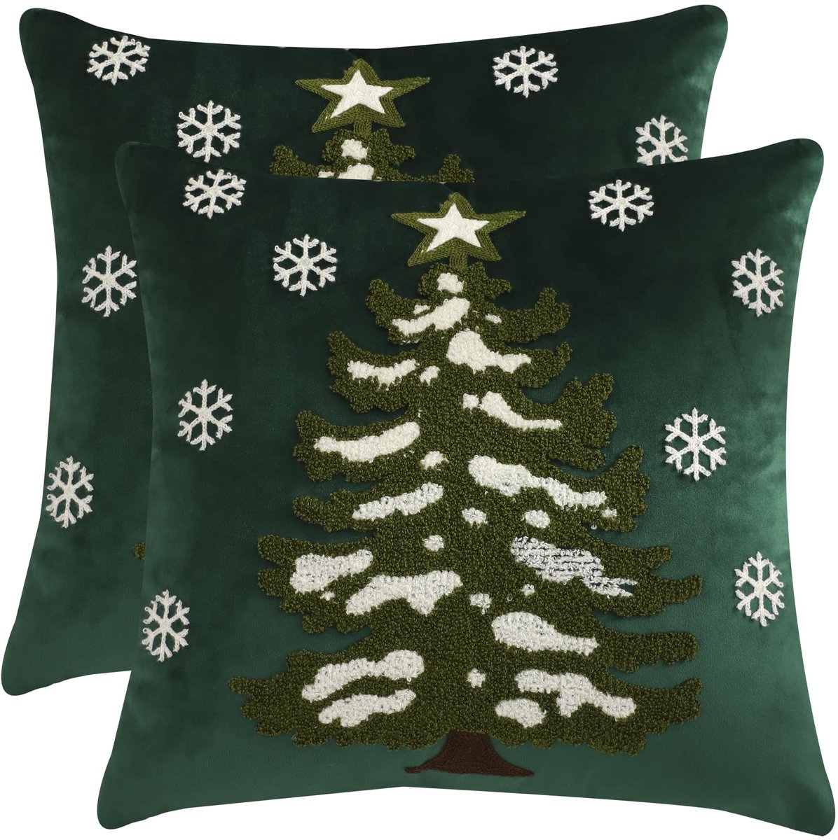 Omgoods - Set van 2 Groene Kussenslopen 45 x 45 cm met Kerstboomontwerp