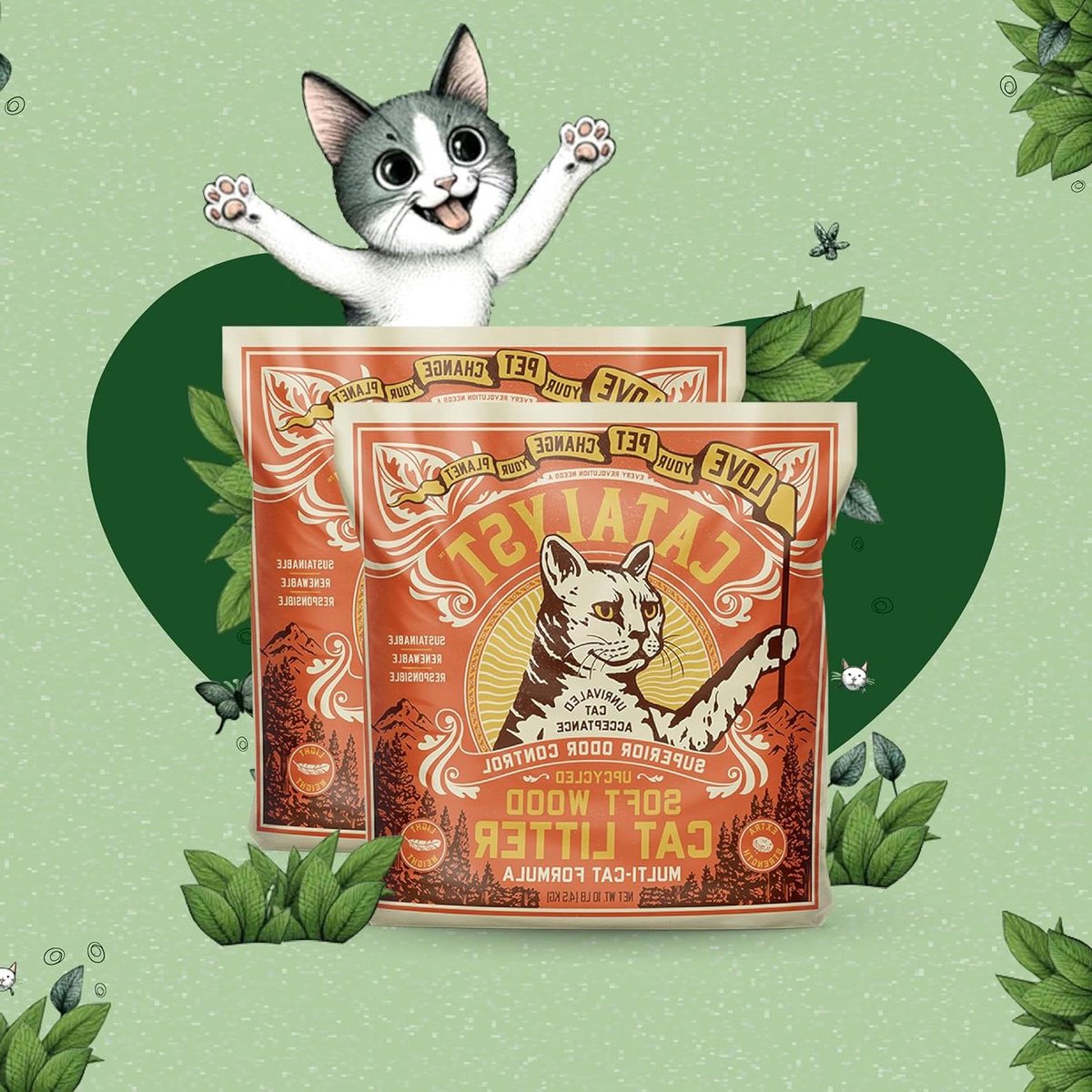 Kattenbakvulling Houtvezels - Kattenbak Korrels - Geurbeheersing Kattenbak - Sterke Klontvorming - 2 x 4.5 kg - Natuurlijk