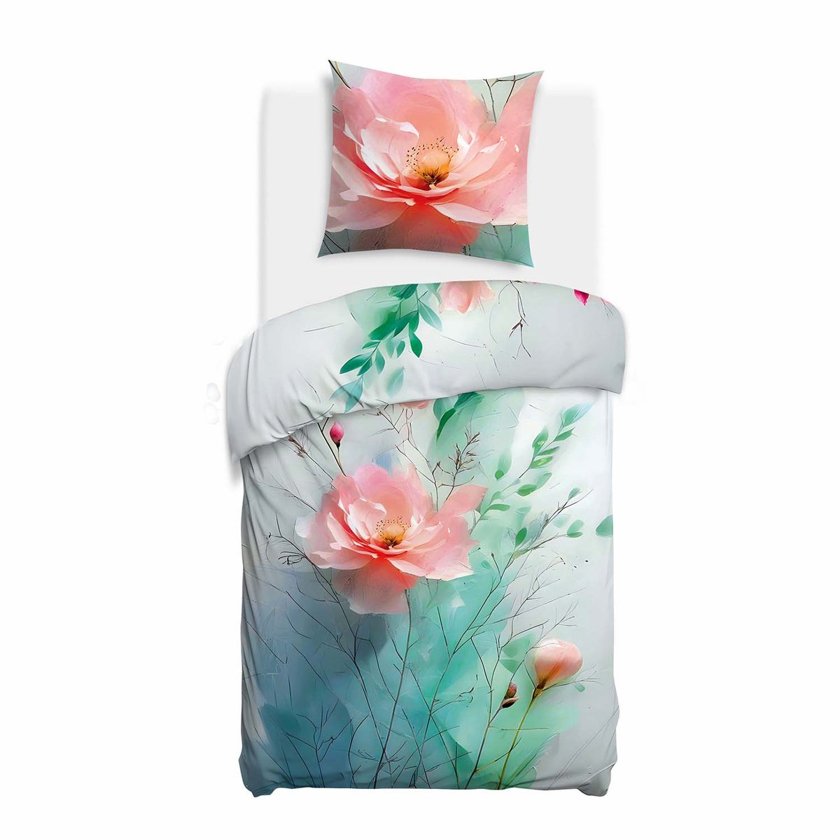 Darymex Satynlove Premium Dekbedovertrek 140x200 cm - Model 12424 - Meerkleurig / Multicolor - 100% Katoen-Satijn (200TC) - Digitale Print - 1-Persoons - Met Ritssluiting - OEKO-TEX® - Met 1 Kussensloop 50x70 cm