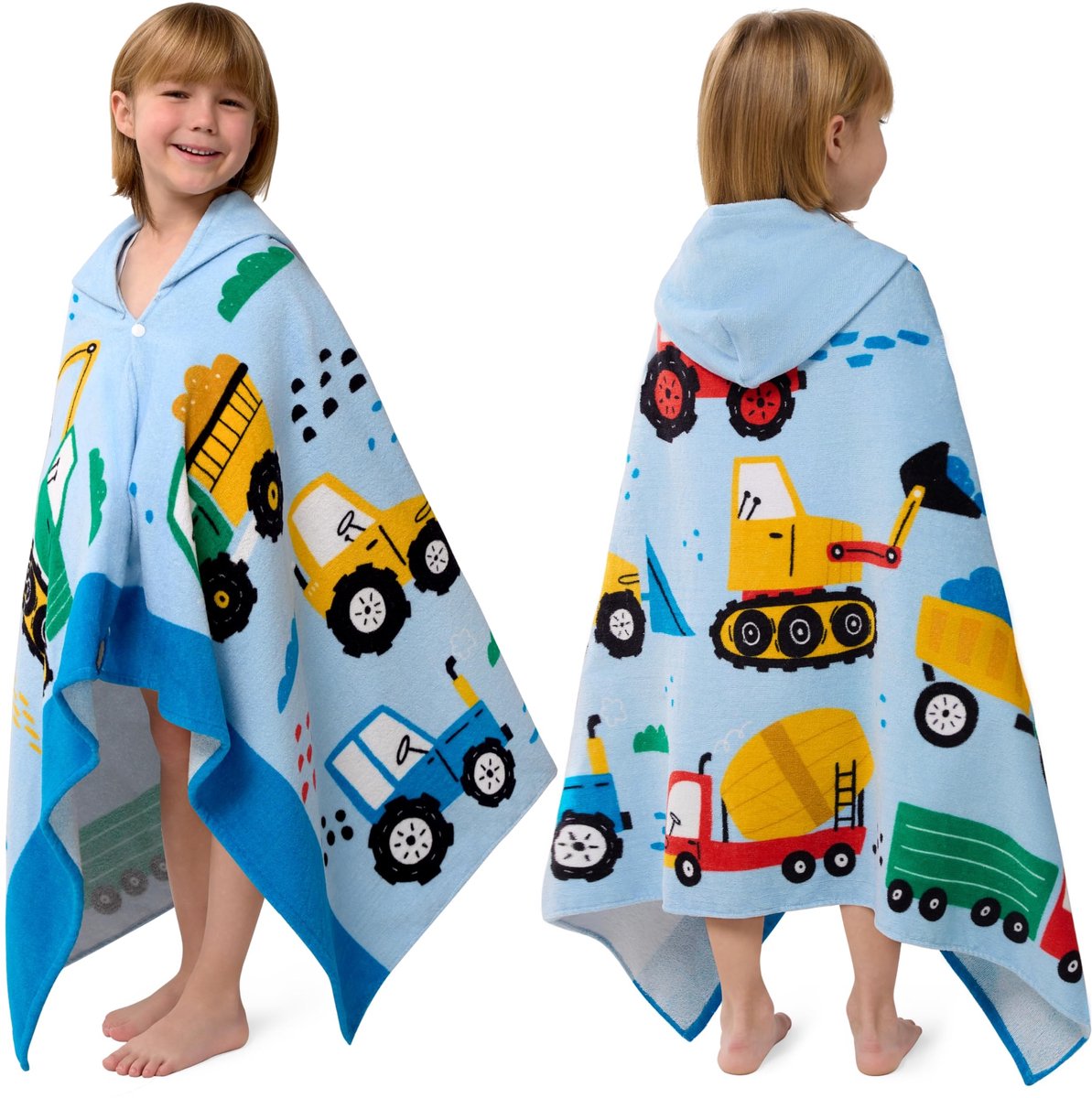 Omgoods - Kinder Badponcho met Capuchon Voertuig Design - Zacht Katoen 125x75 cm