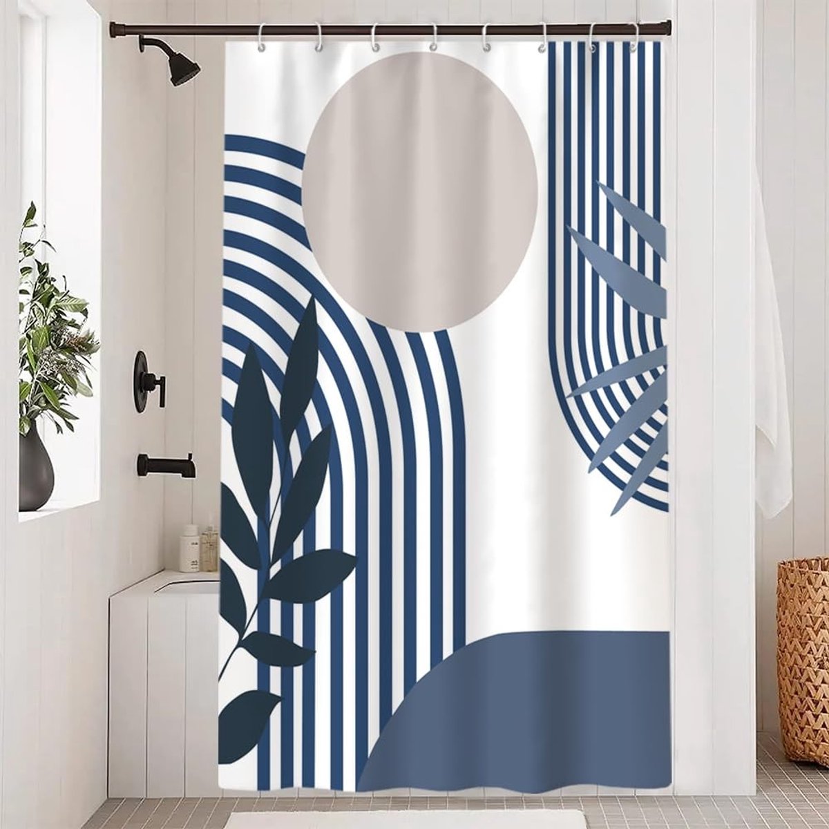 Omgoods - Douchegordijn Blauw Abstract Kunst - Waterdicht en Schimmelbestendig