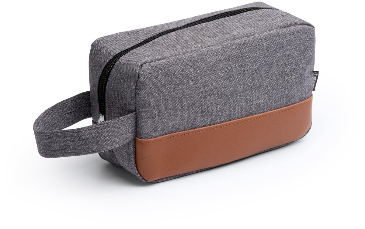 Omgoods - Recycled Toilettas met Faux Leder Details - Grijs en Draaghandvat