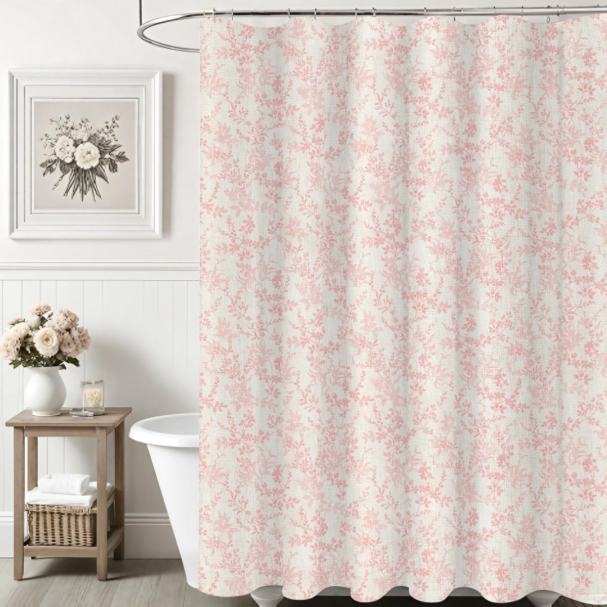 Omgoods - Bloemen Douchescherm voor Badkamer - Waterdichte Gordijn met 12 Haakjes, 182x183 cm, Roze