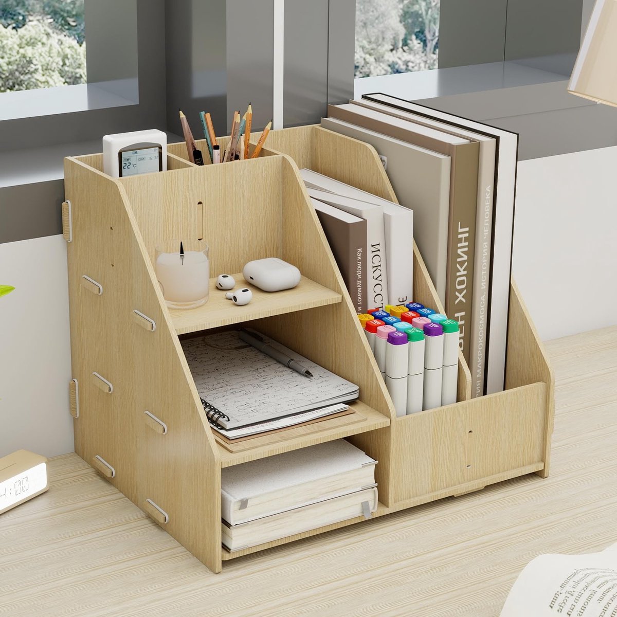 Omgoods - Multifunctionele Bureau-organizer van Hout met Briefenbak