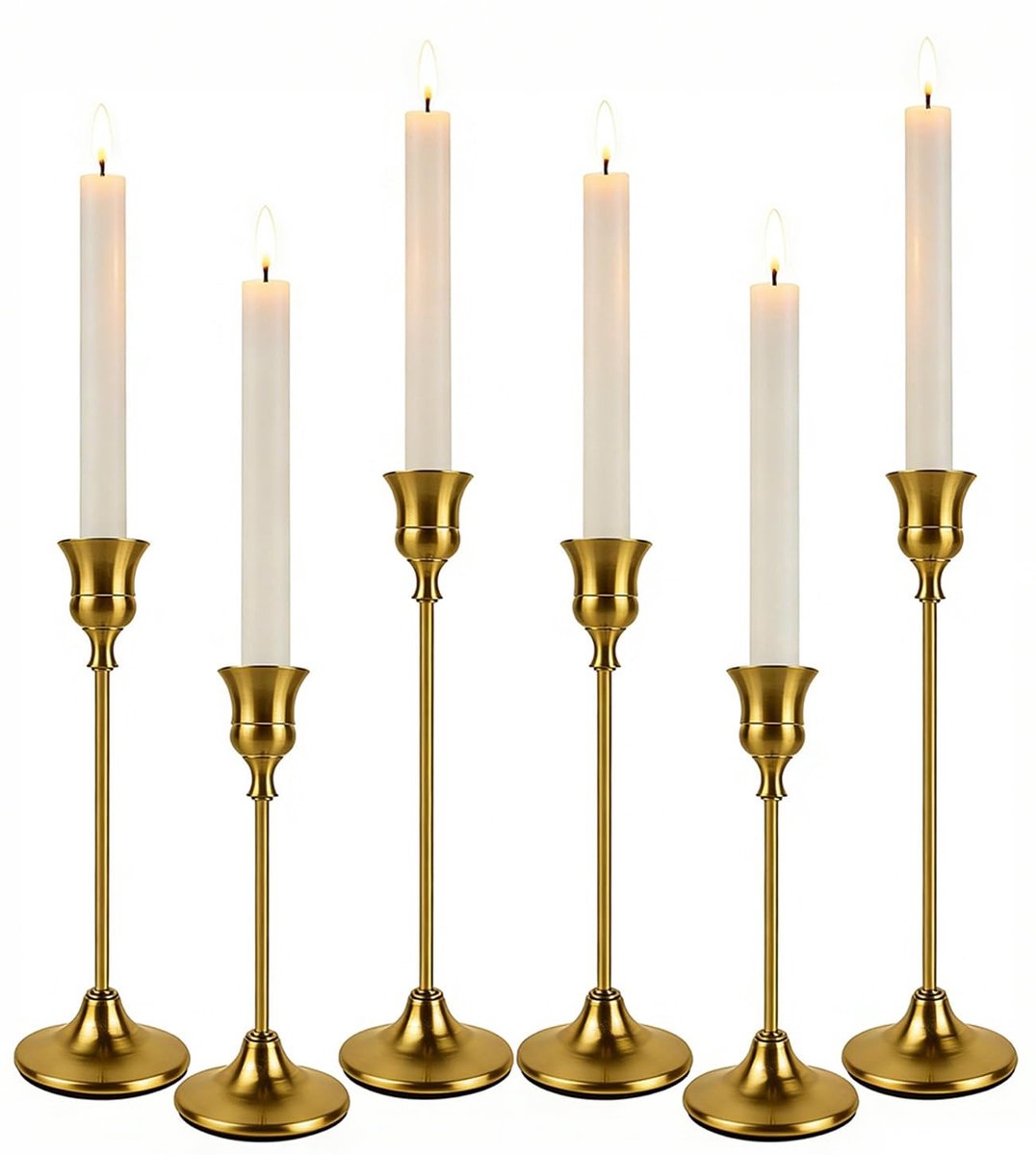 Omgoods - Set van 6 Messing Gouden Kaarsenhouders voor Tapered Kaarsen