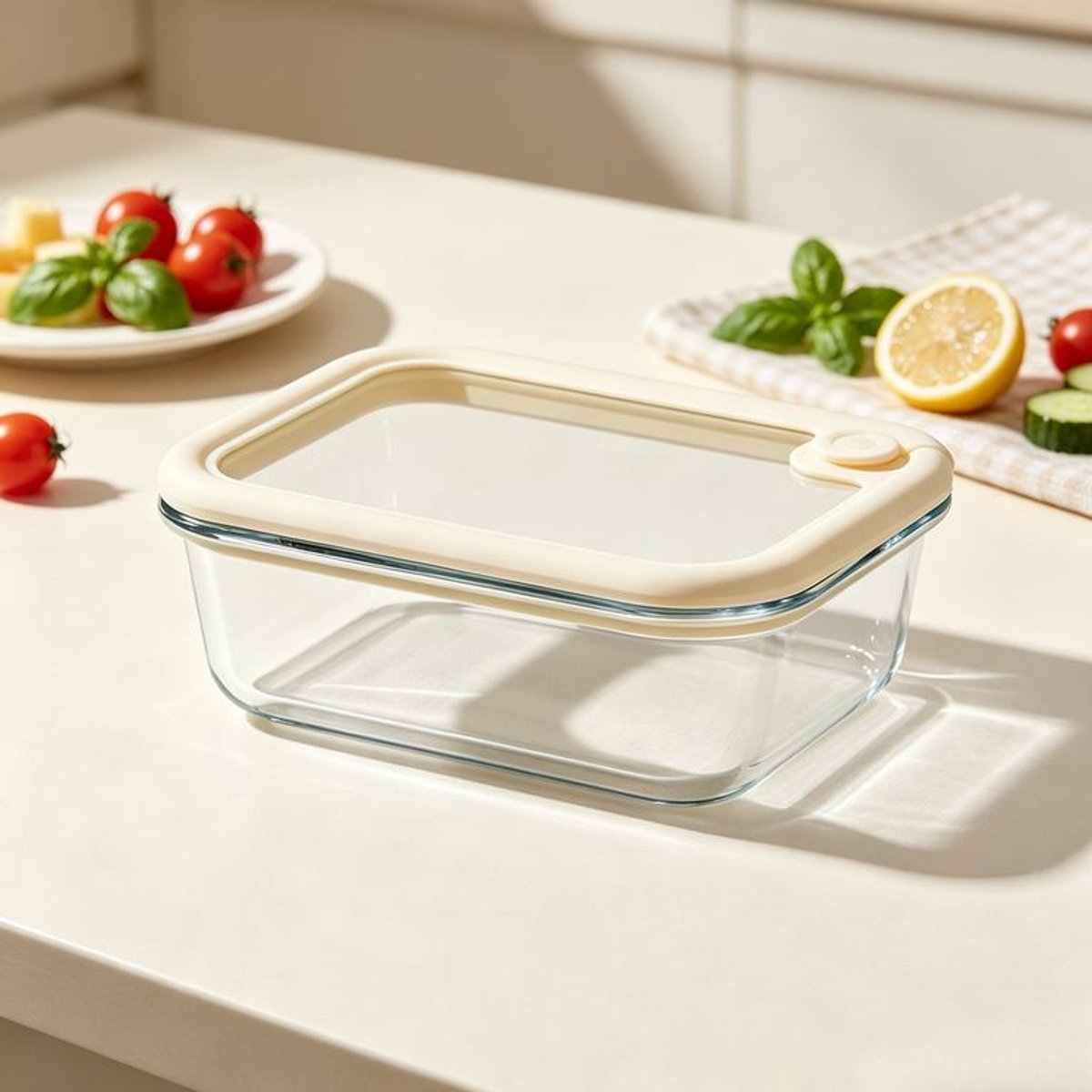 KZQ Glazen Bewaarpot - Uitstekende afsluiting, magnetronbestendig, borosilicaatglas - Geschikt voor voedselbereiding en koeling - 640 ml - 17 x 12,5 x 6 cm - Transparant
