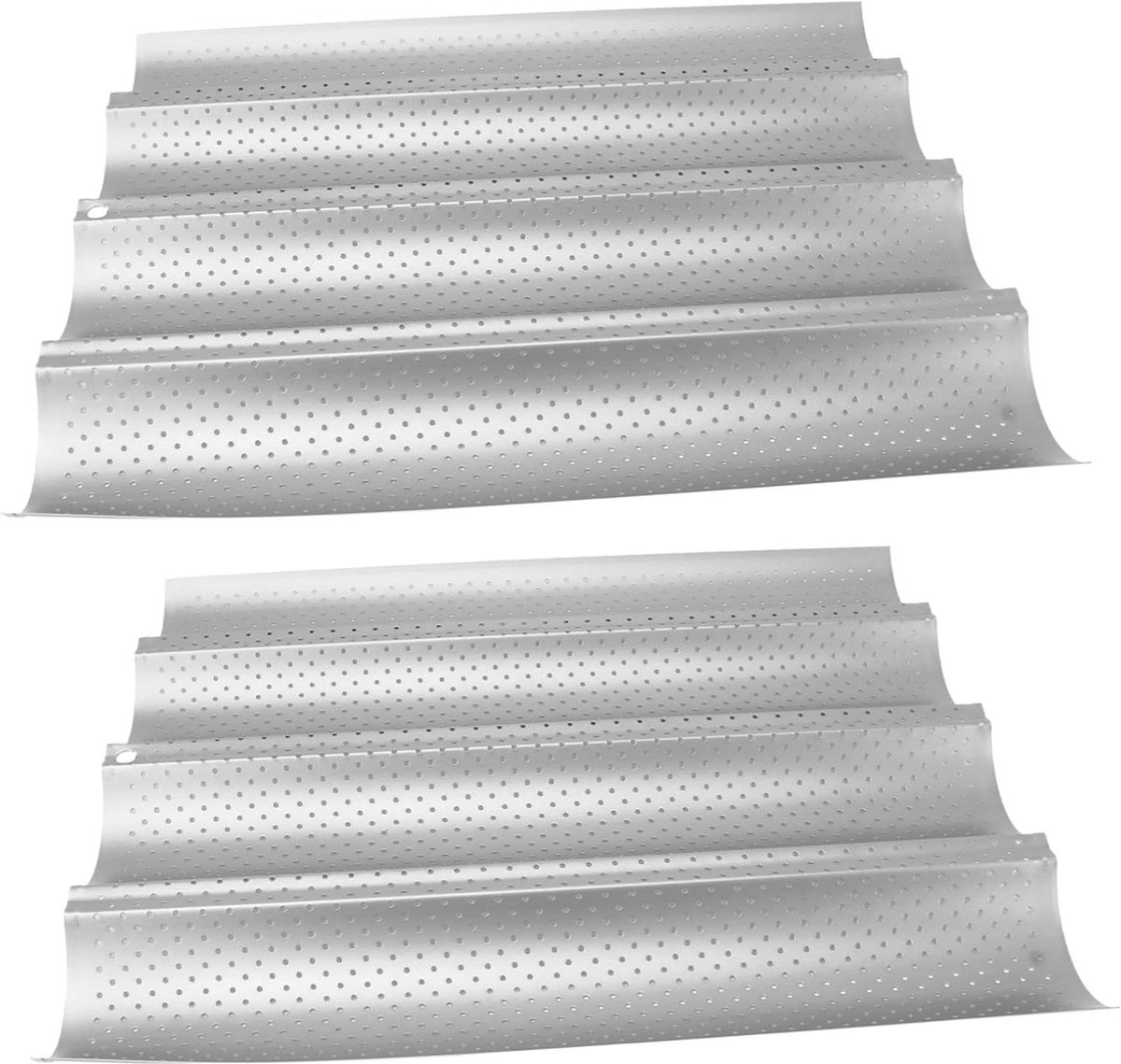 Geperforeerde Broodvorm - Baguette Pan - Brood Bakken - Voedselveilige Antiaanbaklaag - 4-Gats - Zilver