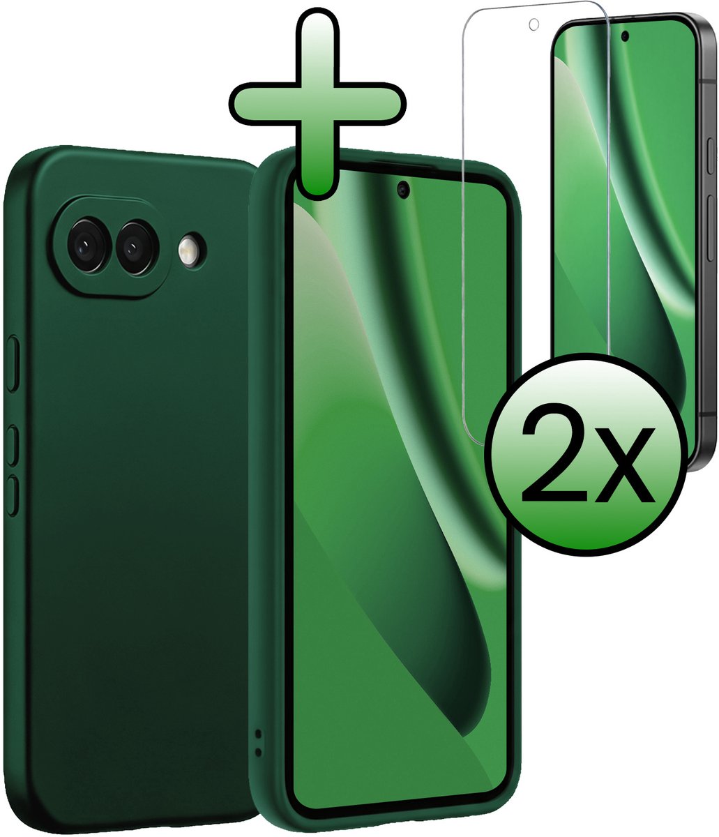 Hoesje Met 2x Screenprotector - Geschikt voor Google Pixel 10a - Sterk & Shockproof - Back Cover - Siliconen Case - Telefoon Hoes - Donkergroen
