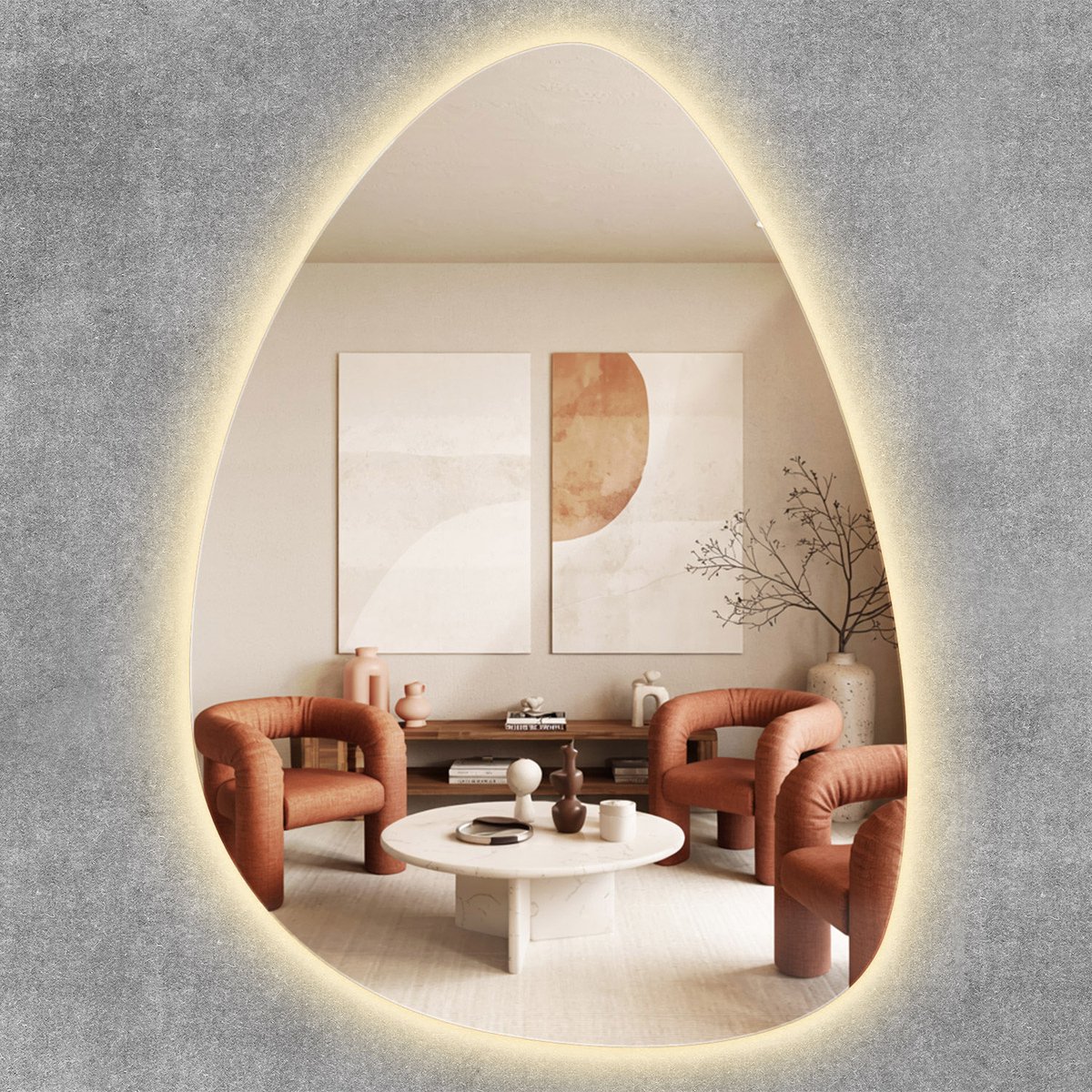 ArtPrintCave LED Asymmetrische Spiegel - 57 x 80 cm - Badkamerspiegel met Verlichting - Warm Wit 3000K