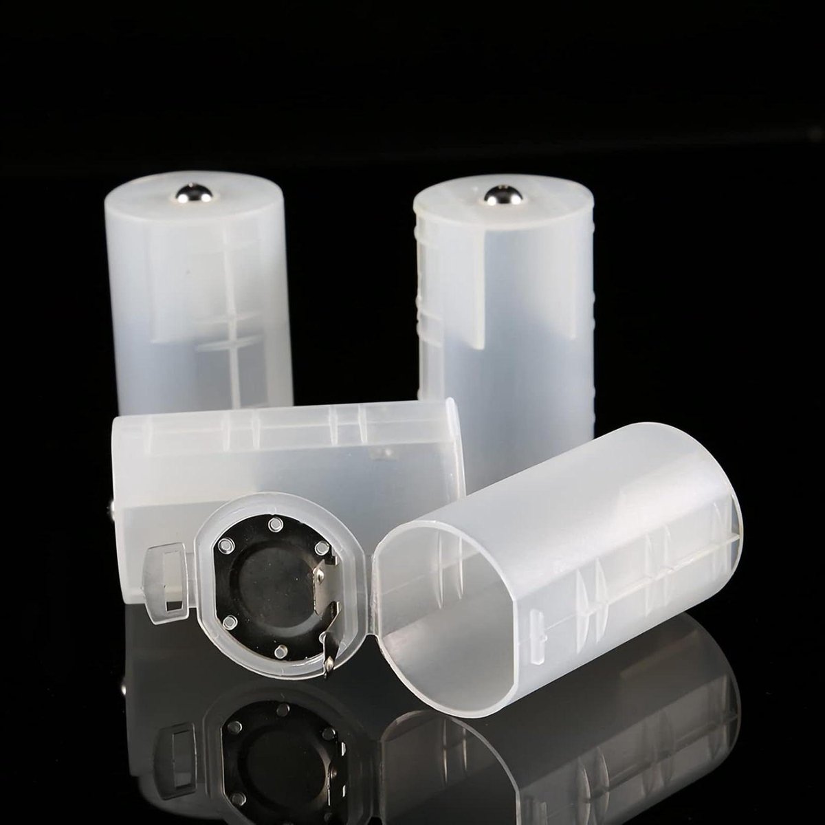 Batterij Converter - Adapter Omvormer - Batterijen Gebruiken - 2x AA naar 1xD - 4 stuks - Wit