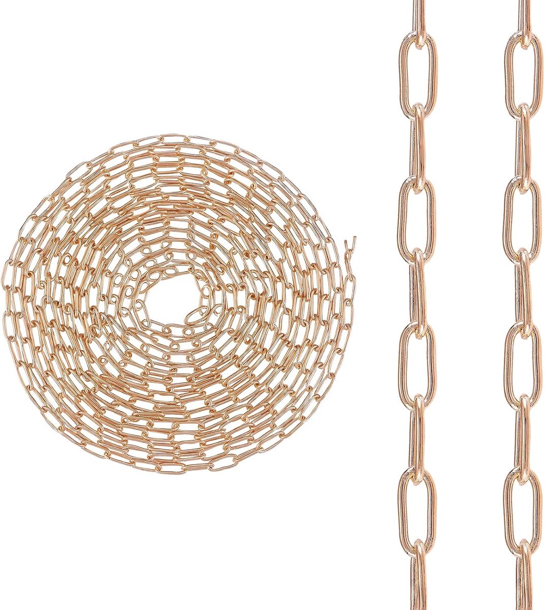 SnelShoppen - 2m Lichtgouden Milieu Vriendelijk Messing Rolo Kettingen - Nikkelvrij voor Heren en Dames - DIY Sieraden Maken - Elegante Paperclip Link