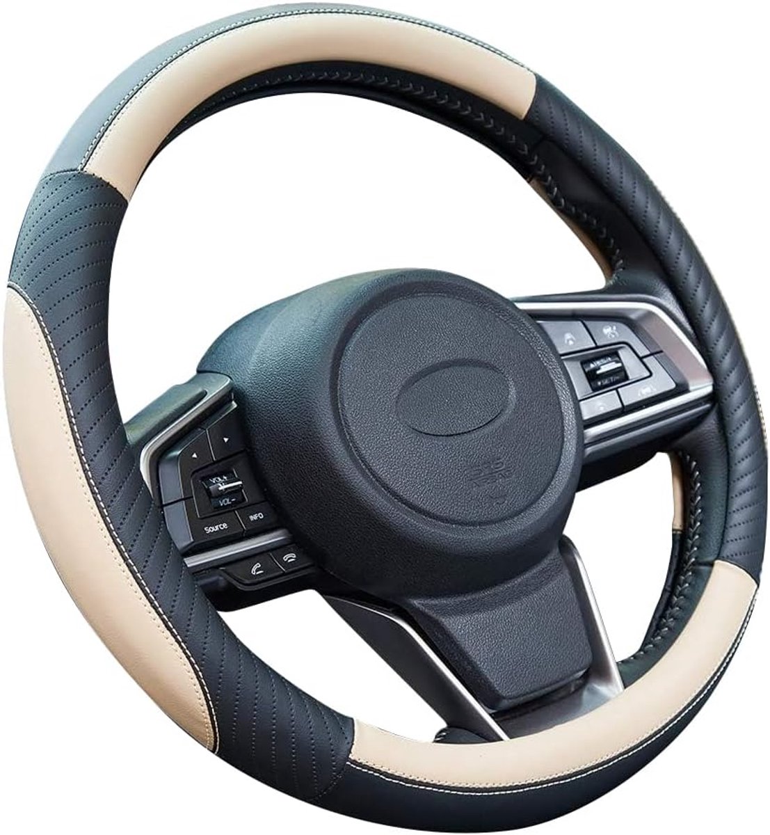 SnelShoppen - Luxe Leren Stuurwielhoes voor Auto 37-38 cm Universeel Beige Anti-slip Voor Betere Grip en Controle