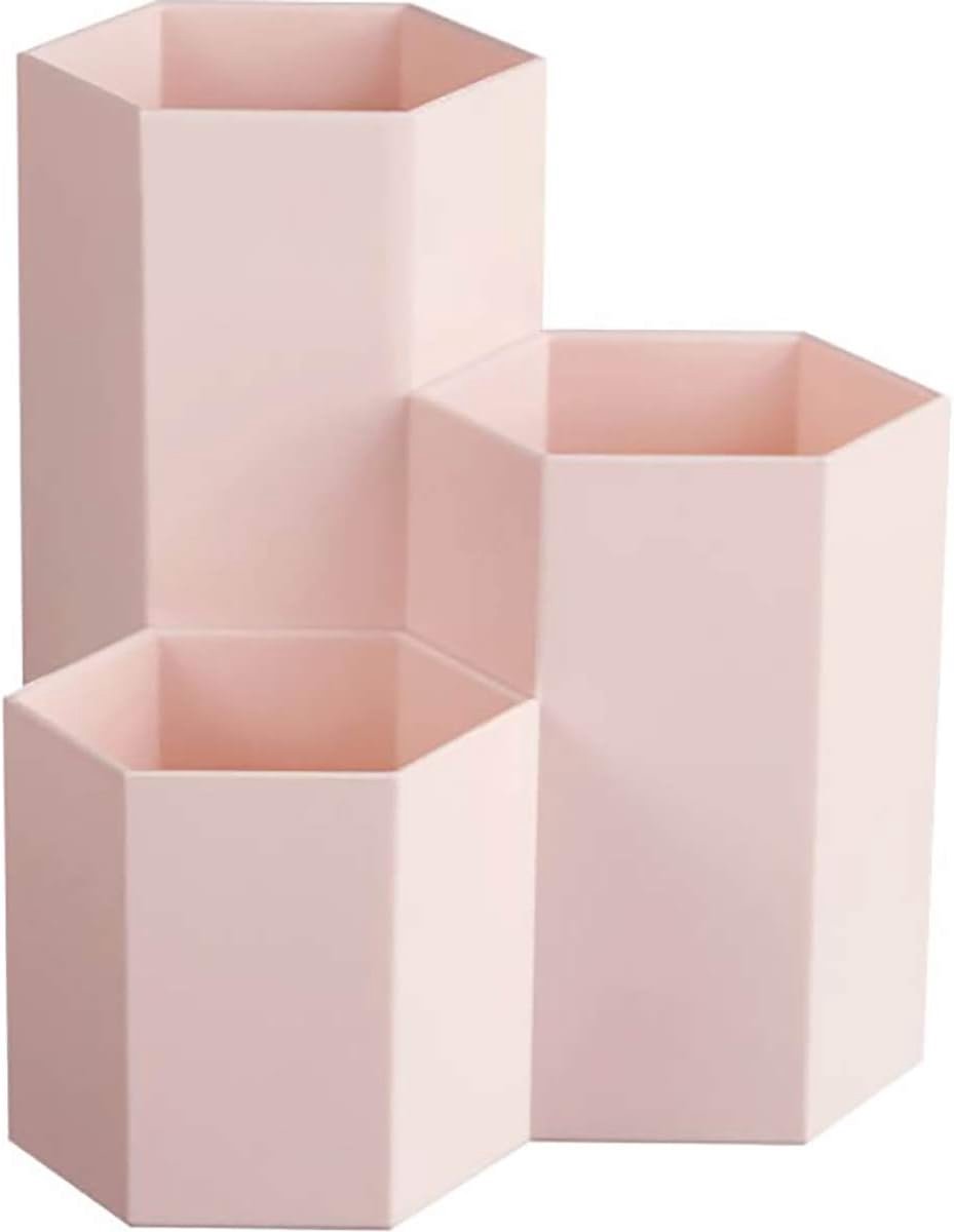 SnelShoppen - Creatieve Hexagonale Multi-Functionele Opbergpot voor Make-up Pens, Kantooraccessoires, Organiseren, Roze, 120mm Hoog