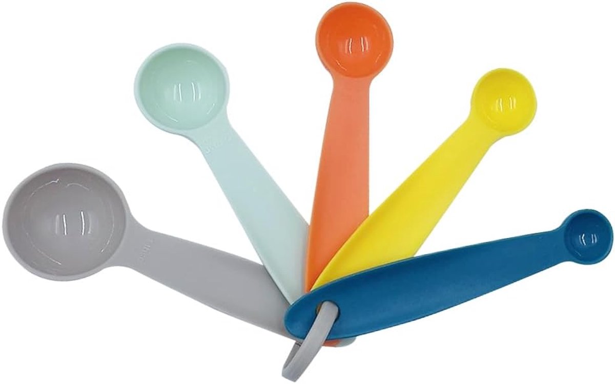 SnelShoppen - Maatlepels set van 5 kleuren, plastic maatlepels voor vloeistoffen en poeders, multifunctionele keukengerei, diverse capaciteiten