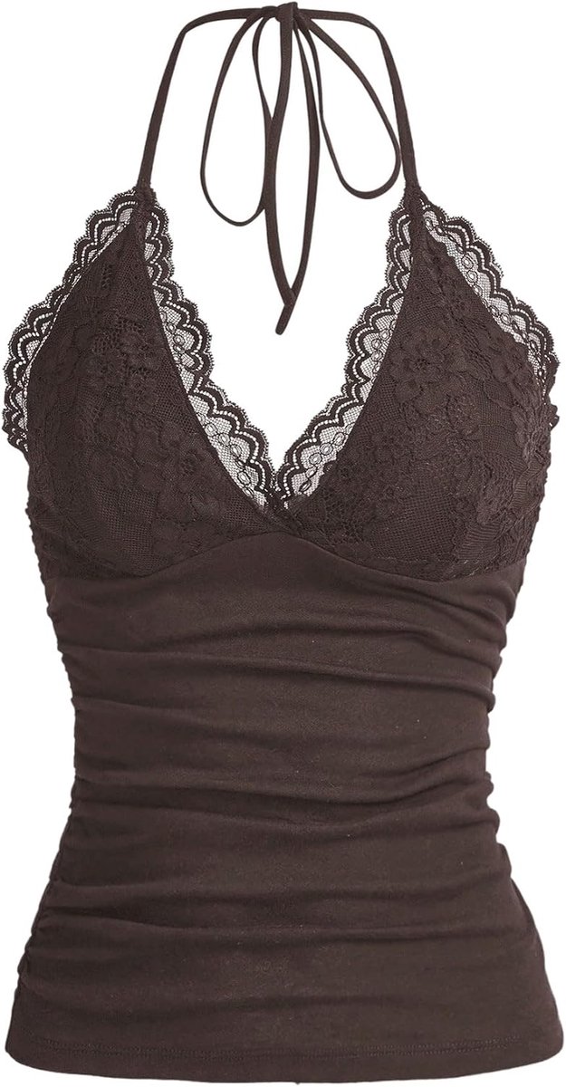 Y2k Camisole met bandjes voor dames, crop top, haltertop, met contrasterende kant
