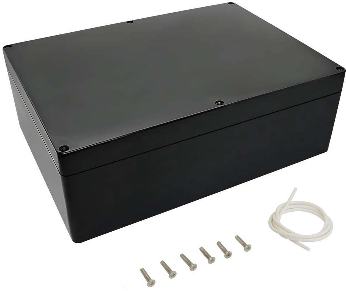 Project Box Verdeeldoos, ABS-kunststof, IP65, waterdicht, universele behuizing, zwart, buitenmaat 290 x 210 x 100 mm (1 stuk)
