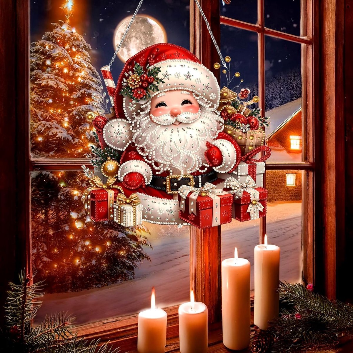 5D Diamond Painting kerstdecoratie, raamafbeeldingen, dubbelzijdig voor volwassenen en kinderen, knutselset, creatieve set, kerstdecoratie, winter kerstfeest