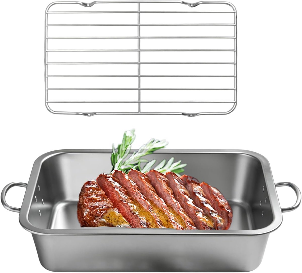 Bakplaat roestvrij staal, ovenschaal met handgrepen 40 cm, bakplaat roestvrij staal rechthoekige ovenvorm met filter, rechthoekige ovenschaal met handgrepen, ovenplaat voor lasagne
