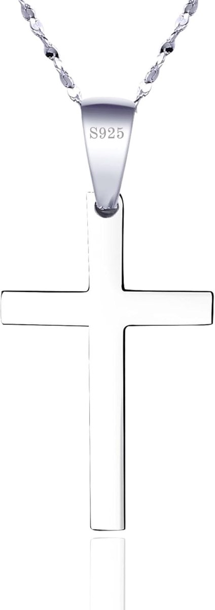 Kruisketting van 925 sterling zilver voor heren, religieus sieraad met ketting van 45 cm, voor bescherming, religieuze gelegenheden en geschenken, inclusief bijbelkaart en geschenk