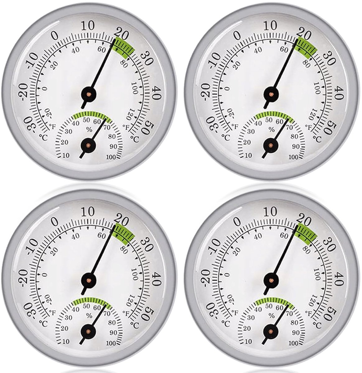 4 stuks thermo-hygrometer, thermometer hygrometer, luchtvochtigheidsmeter buitenthermometer kamerthermometer vochtigheidsmeter kamerthermometer klokthermometer voor binnen en buiten (58mm)