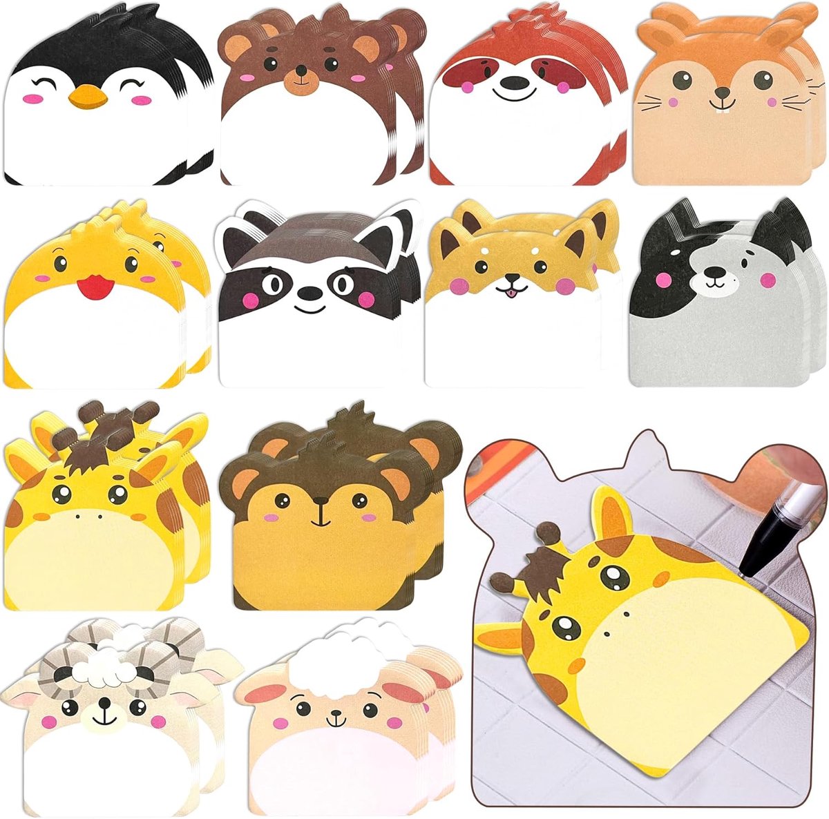 Zelfklevende notities, 720 vellen dieren sticky notes, mini-zelfklevende notities, kleurrijke zelfklevende notities, voor kantoor, school, cadeaus voor studenten, kinderen, cadeautje