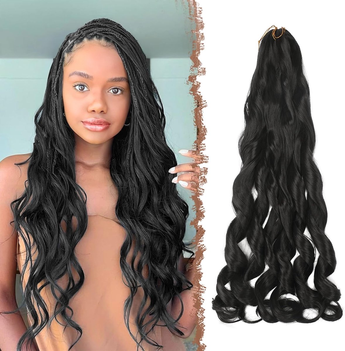 French Curls Braiding Hair - 3 Packs Loose Wave Bouncy Haarextensies Lang Golvende Krulvlecht Haarverlenging Synthetisch Krullend Crochet Haarstukjes voor Vrouwen, 60 cm Zwart