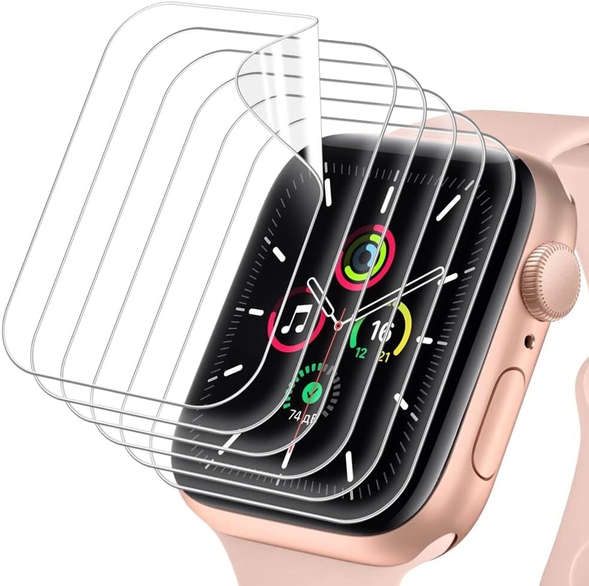 Displaybeschermfolie voor Apple Watch, 6 stuks, compatibel met Apple Watch SE (2022/2020)/Series 6, 5, 4, 44 mm, transparant, zonder luchtbellen