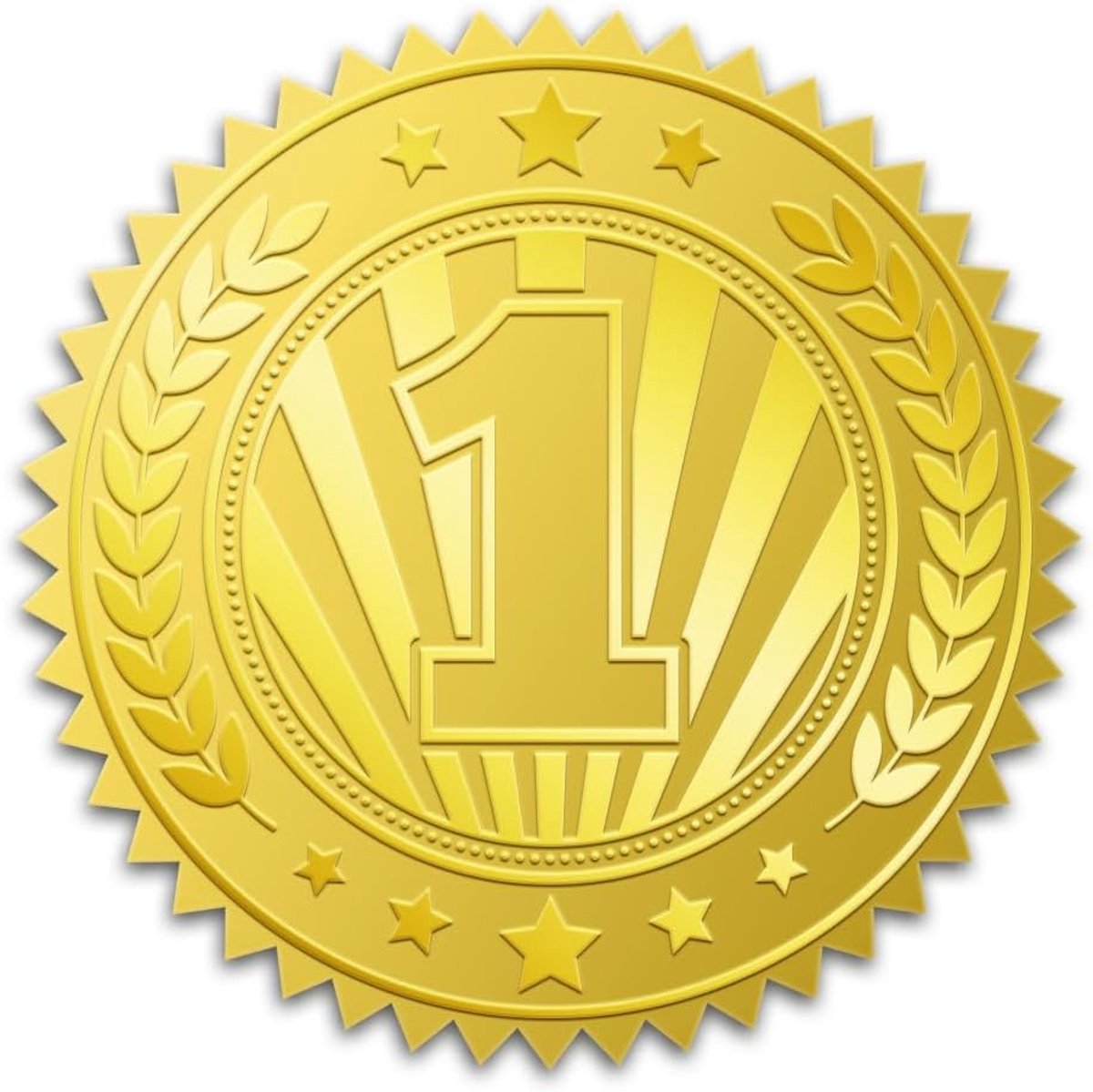 100 stuks 1e plaats medaille goudfolie stickers, 2 inch kampioenschap plaats gouden reliëf enveloppen zegels ronde zelfklevende certificaat zegel etiketten voor doe-het-zelf kaarten spel