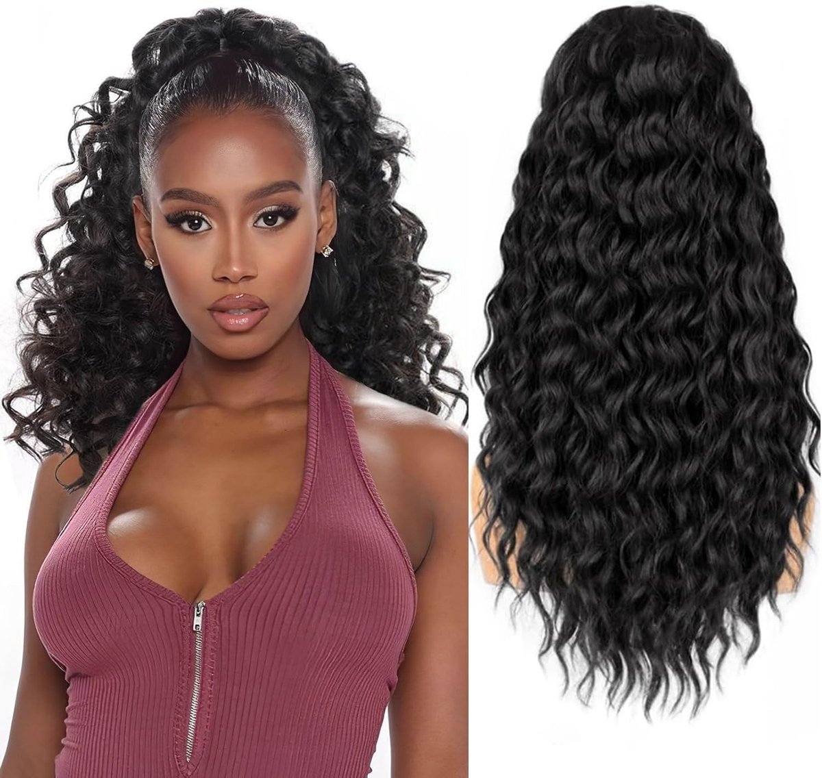 Natuurlijke Afro Kinky Curly Ponytail met Trekkoord - Synthetische Haarextensions voor Vrouwen, 18 Inch, Zwart 1B# - Perfect voor Volumineuze Haarstijlen en Gemakkelijke Bevestiging
