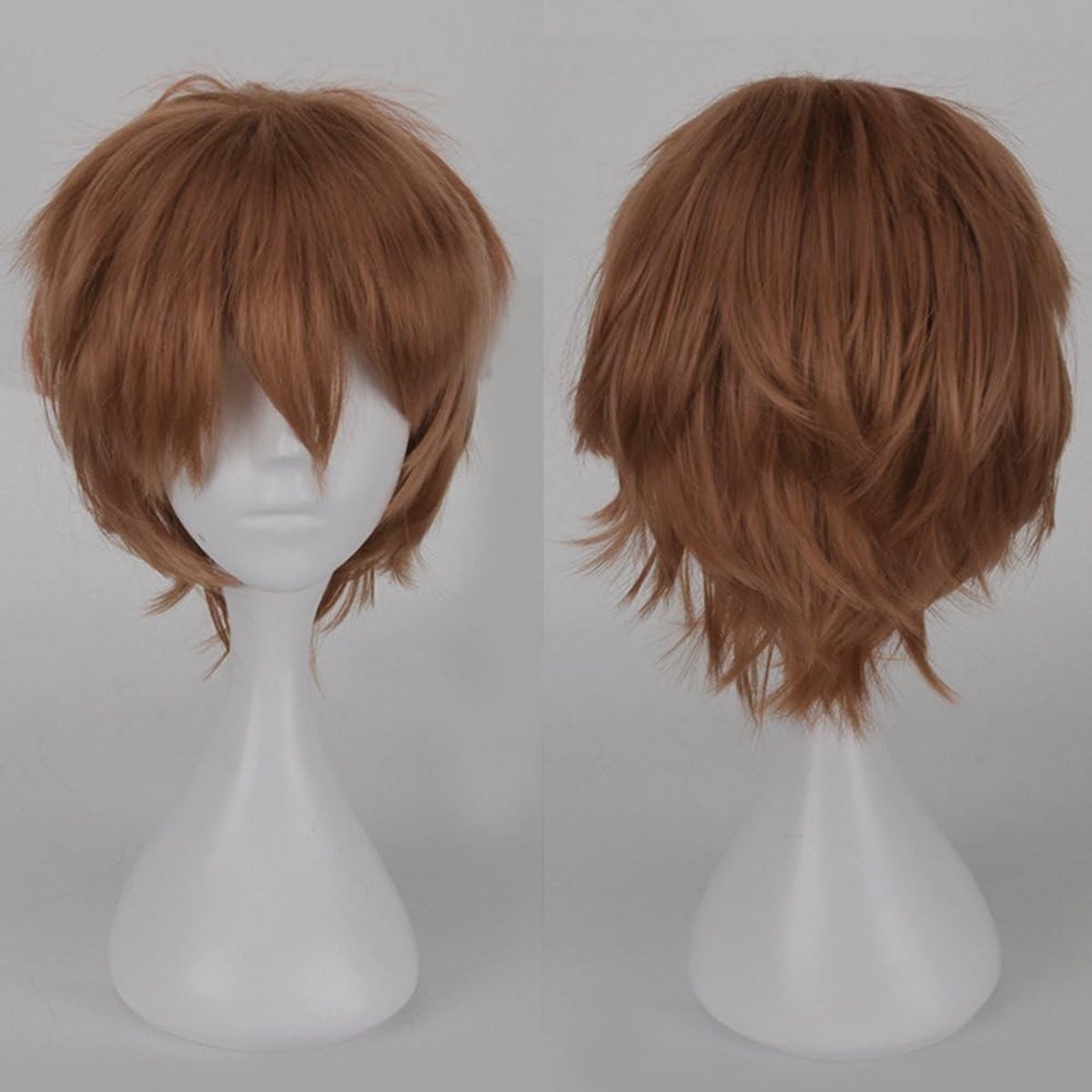 Korte Krullende Peruk voor Anime Cosplay - Lichtbruin Haar voor Feest, Halloween en Kostuum Events