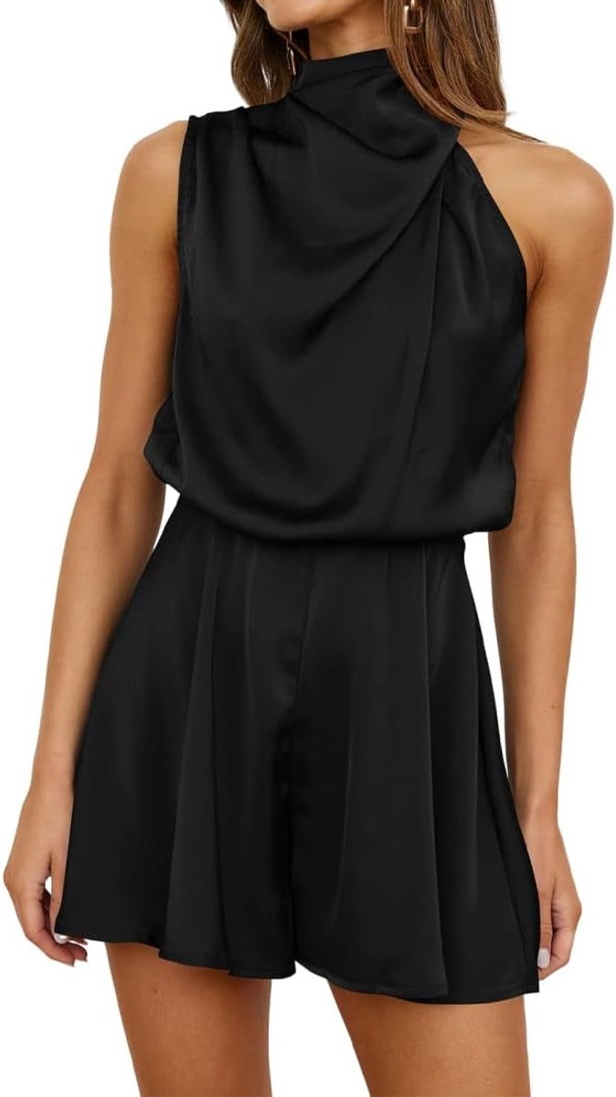 Elegante Zomer Jumpsuit voor Dames met Korte Mouwen, Losse Kraag en Wijde Pijpen voor Feestelijke Gelegenheden en Casual Dagen