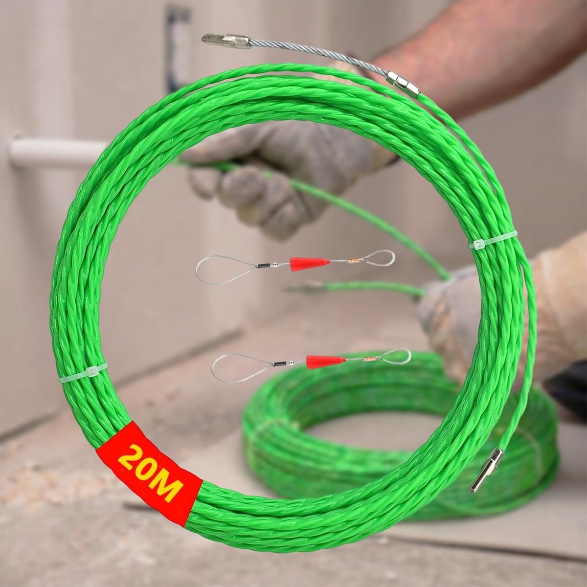 SnelShoppen - Kabelinvoerapparaat 20 m Retractable Spiraal Trekdraad met 2 Begeleidingsveren, Voedingsriem voor φ4 mm Kabelinvoer, Ideaal voor Kabelov