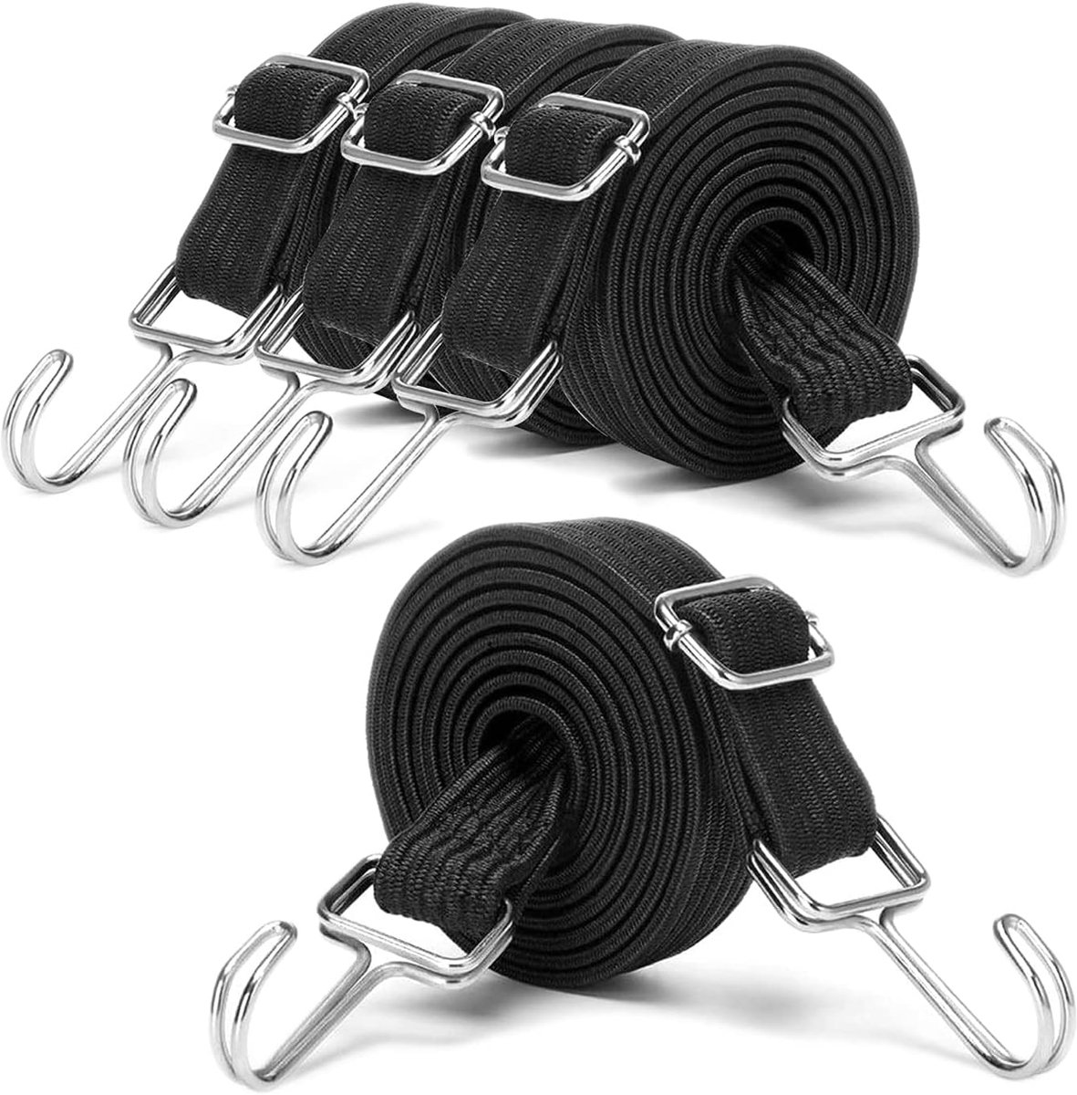 SnelShoppen - 4 Stuks Verstelbare Spanbanden met Haak, 1M Rubber Expander Elastische Band Brede Bagagetensioner, Voor Fiets, Motor, Bus (Zwart)