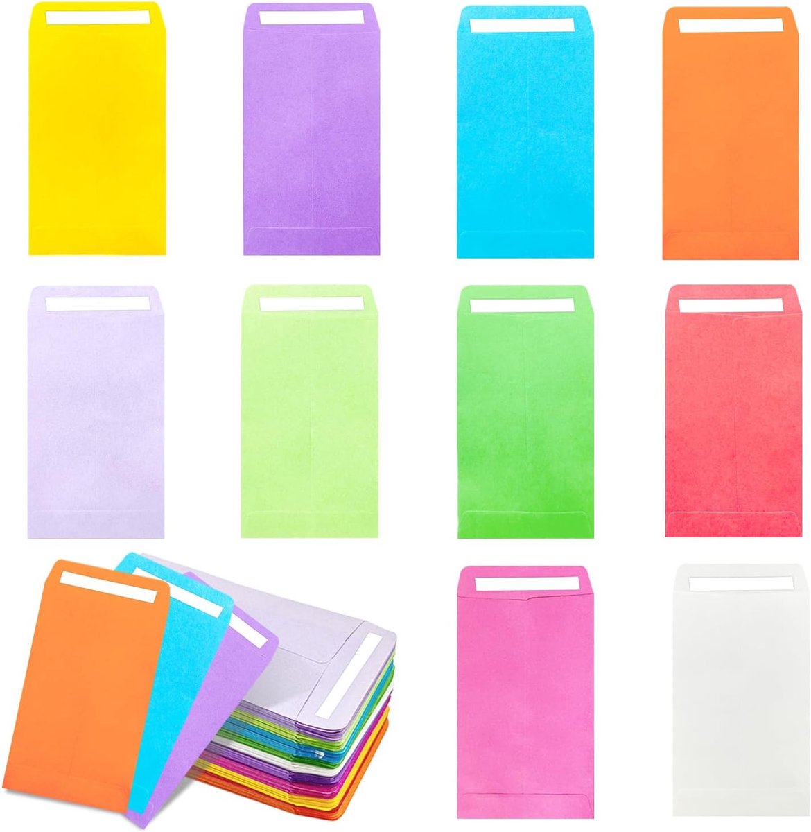 SnelShoppen - 100 Stuks Kleine Enveloppen, Multifunctionele Gekleurde Enveloppen voor Geld, Zaden, Cadeaus, Munten en Klein Materiaal (10x6cm)