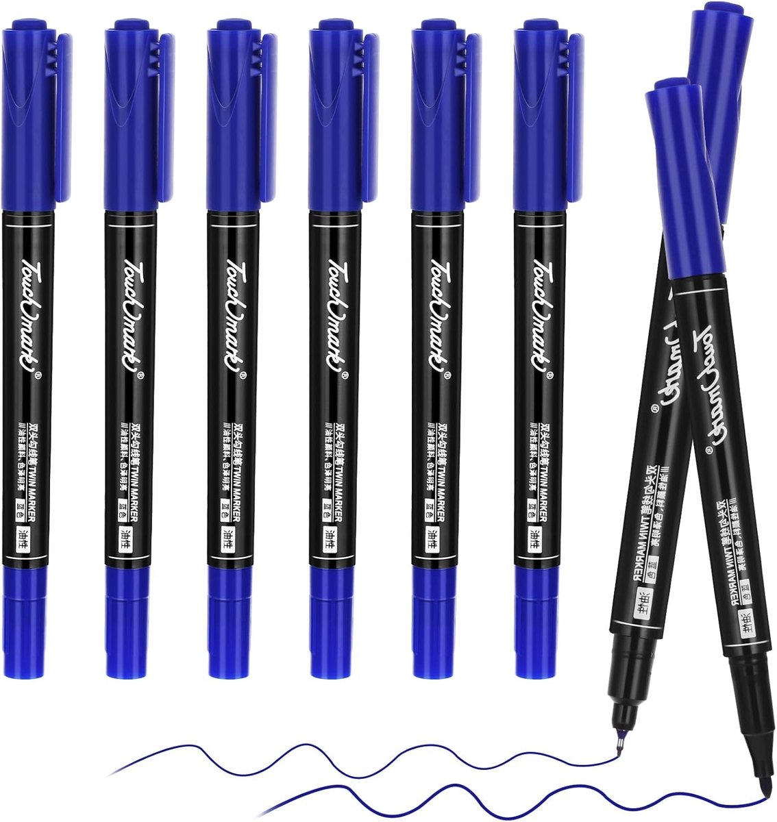 SnelShoppen - 6 Stuks Blauw Verf Pennen Permanente Verf Markers, Dubbelzijdige Watergedragen Markeer Pennen, 0.5/1mm Extra Fijne Punt, Sneldrogende Ac