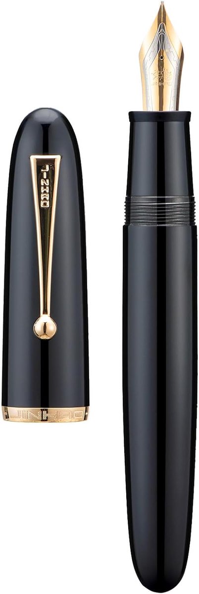 SnelShoppen - Luxe Vulpotlood met Fijne Punt, Groot Formaat, Zwart Acryl met Gouden Clip, Ideaal voor Schrijven en Notuleren