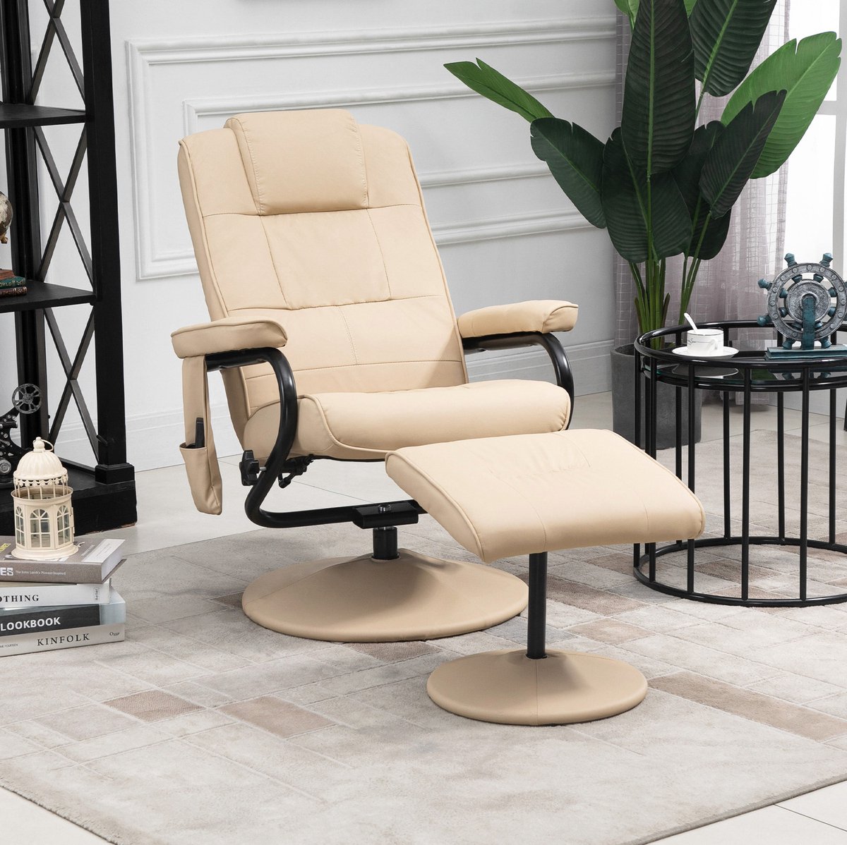 COVREO Massagestoel 77x84x100 cm cream white, kunstleer met hocker