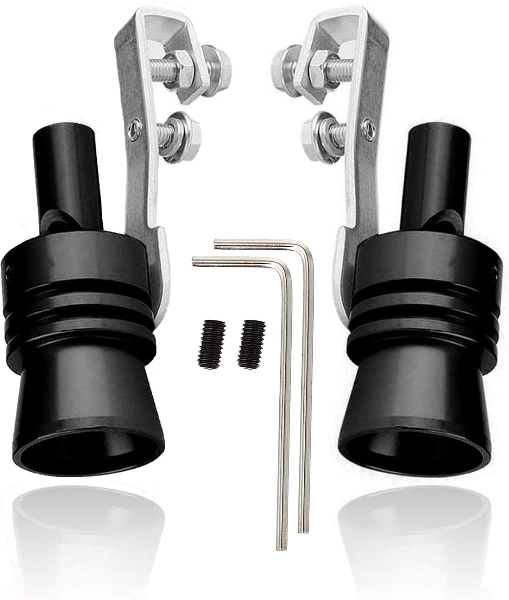 SnelShoppen - Turbo Whistle, 2 Stuks, Geluidsimulator Uitlaatpijp Aluminium Legering Universeel voor Auto's en Motorrijden, Maat L, Zwart