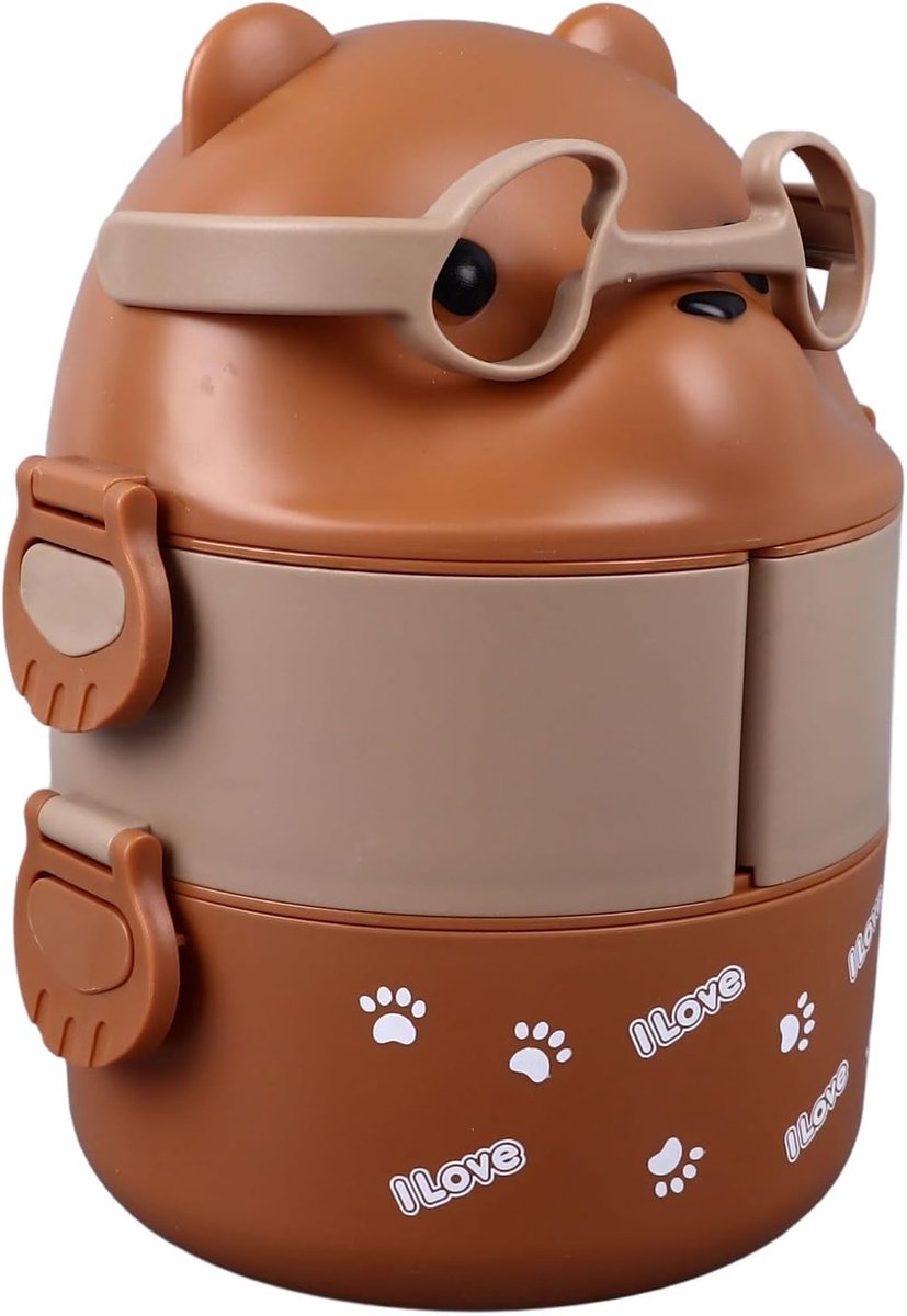 SnelShoppen - Draagbare Lunchbox, 2 Laags Containers voor School, Werk, Camping - Berenvorm, Uitstekende Warmte-isolatie, Multifunctioneel (Koffiekleu