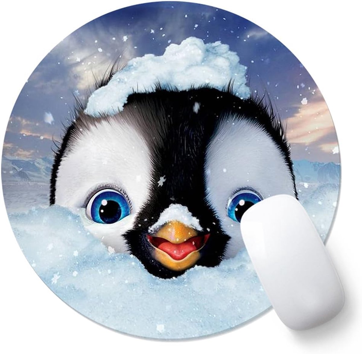 SnelShoppen - Ronde Muismat 20cm met Dieren Motief Pinguïn - Ultra-gladde Oppervlakte, Niet-Slip Rubber Onderkant, Wasbaar en Kleurvast - Ideaal voor