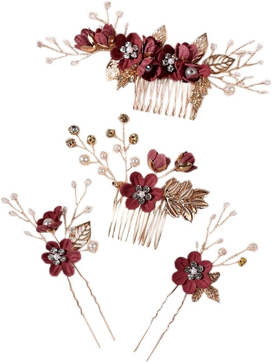 Wambere 4 Pcs Bridal Hair Accessories for Wedding Wedding U Clip Hair Clips Flower Beads Bride Hair Accessories - ShopVlot
