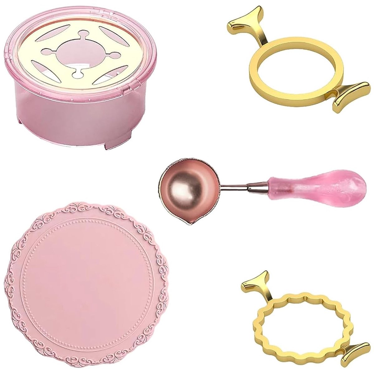 Wax Seal Stamp Set with 1 Melting Spoon, 1 Wax Seal Warmer, 2 Metal Wax Seal Moulds, 1 Wax Seal Silicone Pad for - ShopVlot