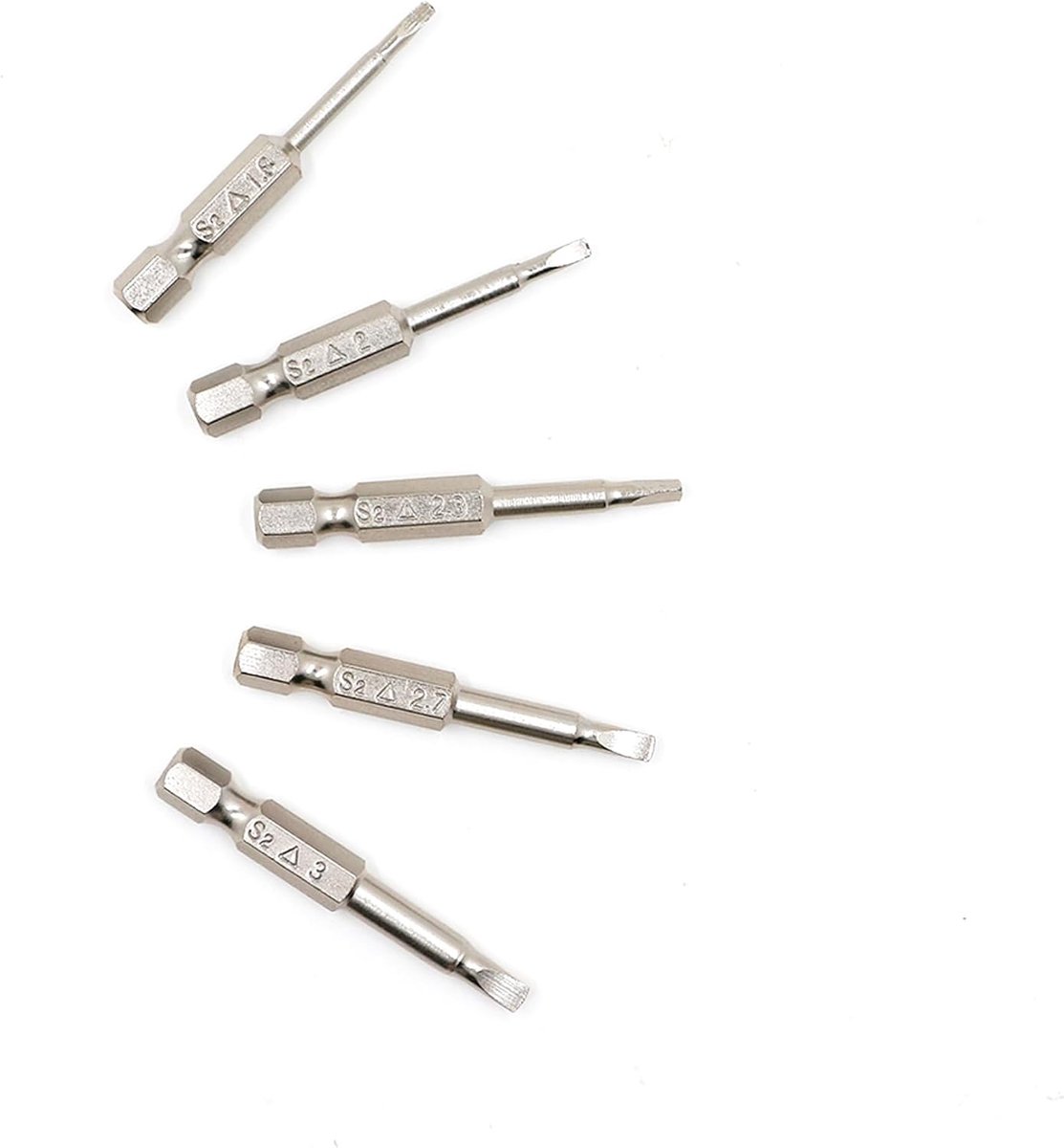 SnelShoppen - Schroevendraaier bits set, 5-delig 1/4 inch, 50 mm hex magnetisch sterkop, S2 staal driehoek bits (Ω 1.8, Ω 2.0, Ω 2.3, Ω 2.7, Ω 3.0) vo