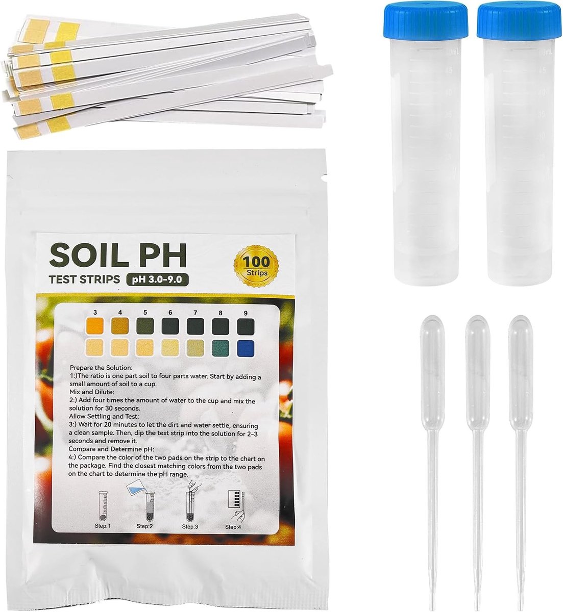 Bodem-pH-Testers voor Tuin en Planten - Zuurtest-meetapparaat met pH-bereik 3-9, Betrouwbare Bodemteststrips voor Gazons en Groenten