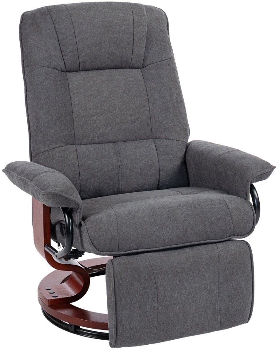 MIVRAY Relaxfauteuil 87 x 78 x 100 cm Handmatig Verstelbaar Met Voetsteun 360 Graden Draaibaar Voor Woonkamer En Leeshoek Stof Grijs