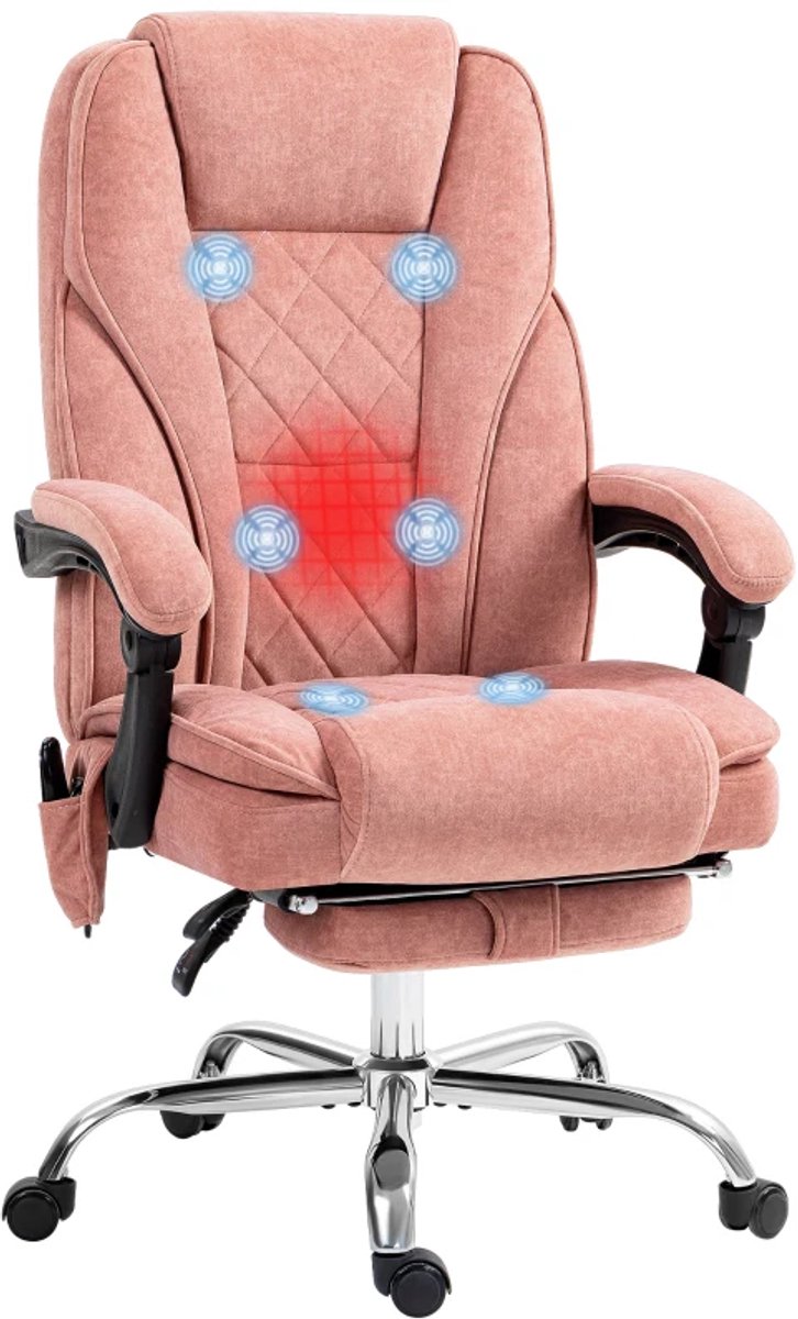 Ergonomische Bureaustoel met Massagefunctie, Draaifunctie & Voetensteun - In Hoogte Verstelbaar - 360° Draaibaar - Max. kanteling 135° - Kantoorstoel - Gamestoel - Volwassenen Stoel - Directiestoel - Computerstoel - Roze