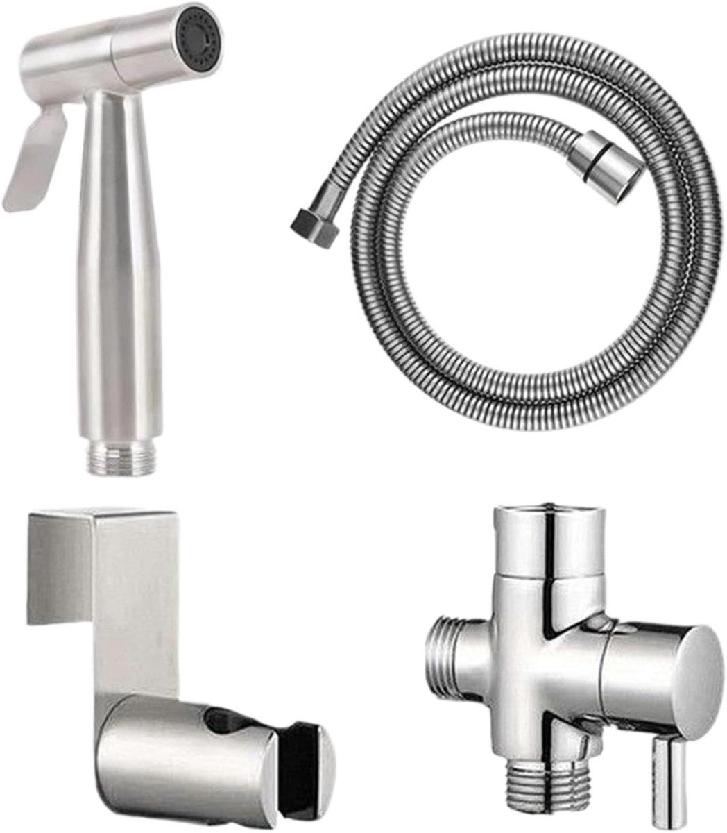 Bidet Doucheset - Douchetoilet Opzetstuk - Persoonlijke Hygiëne - Drukregelaar - 1.5 meter slang - Zilver