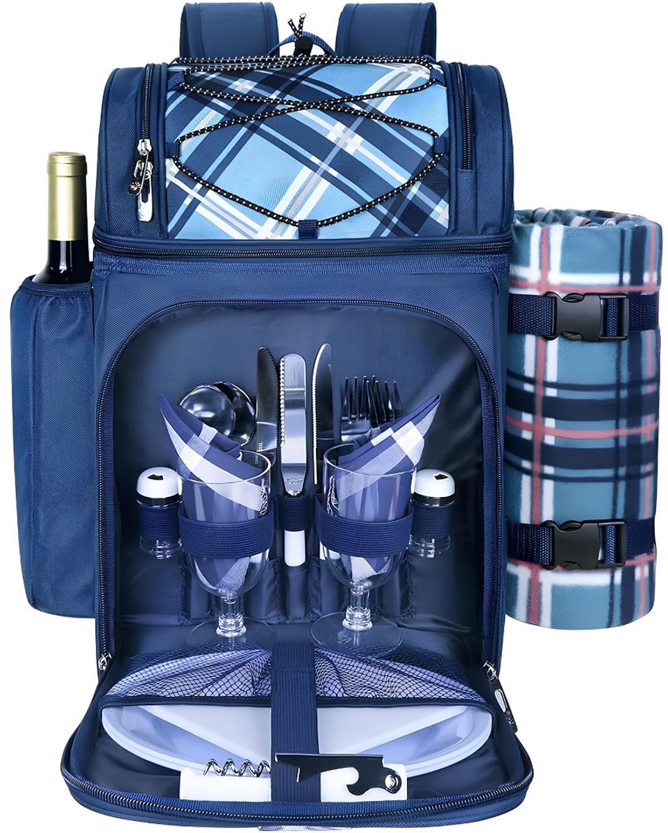 SP® Picknickmand - Picknickmand 2 Personen - Mand Outdoor - Lichtblauw - 29cm x 30cm x 44cm