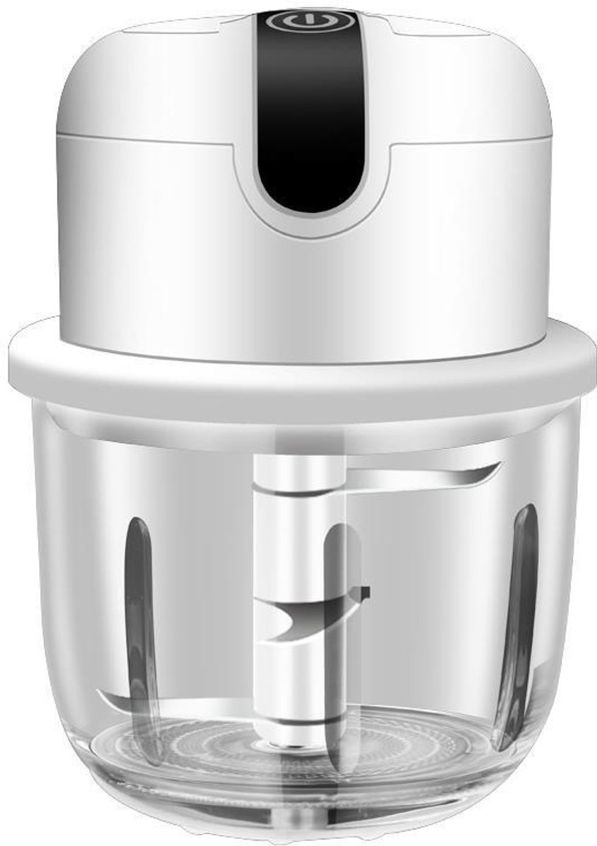 Elektrische voedselhakmachine met 350 ml glazen kom en drietal messen, multifunctionele keukenprocessor en blender, USB-oplaadbare groentehakker voor fruit, pepers, groenten, ui en vlees