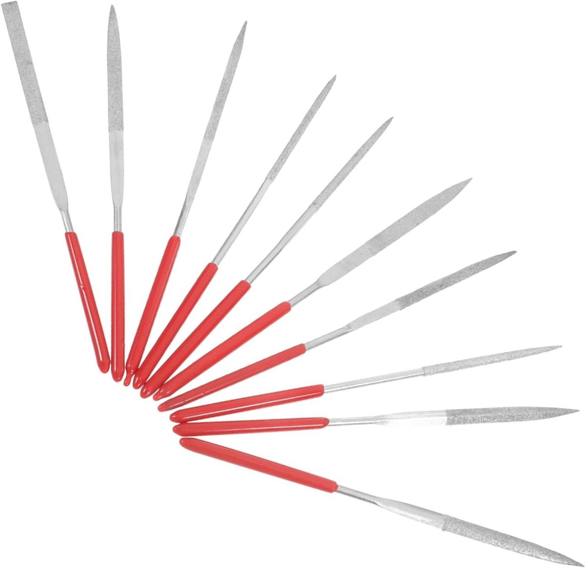Metaalvijlen 10-delig - Naaldvijlset Gitaar - Precisiewerk Ambachten - Ergonomisch Rubberen Handvat - 14 cm - Rood